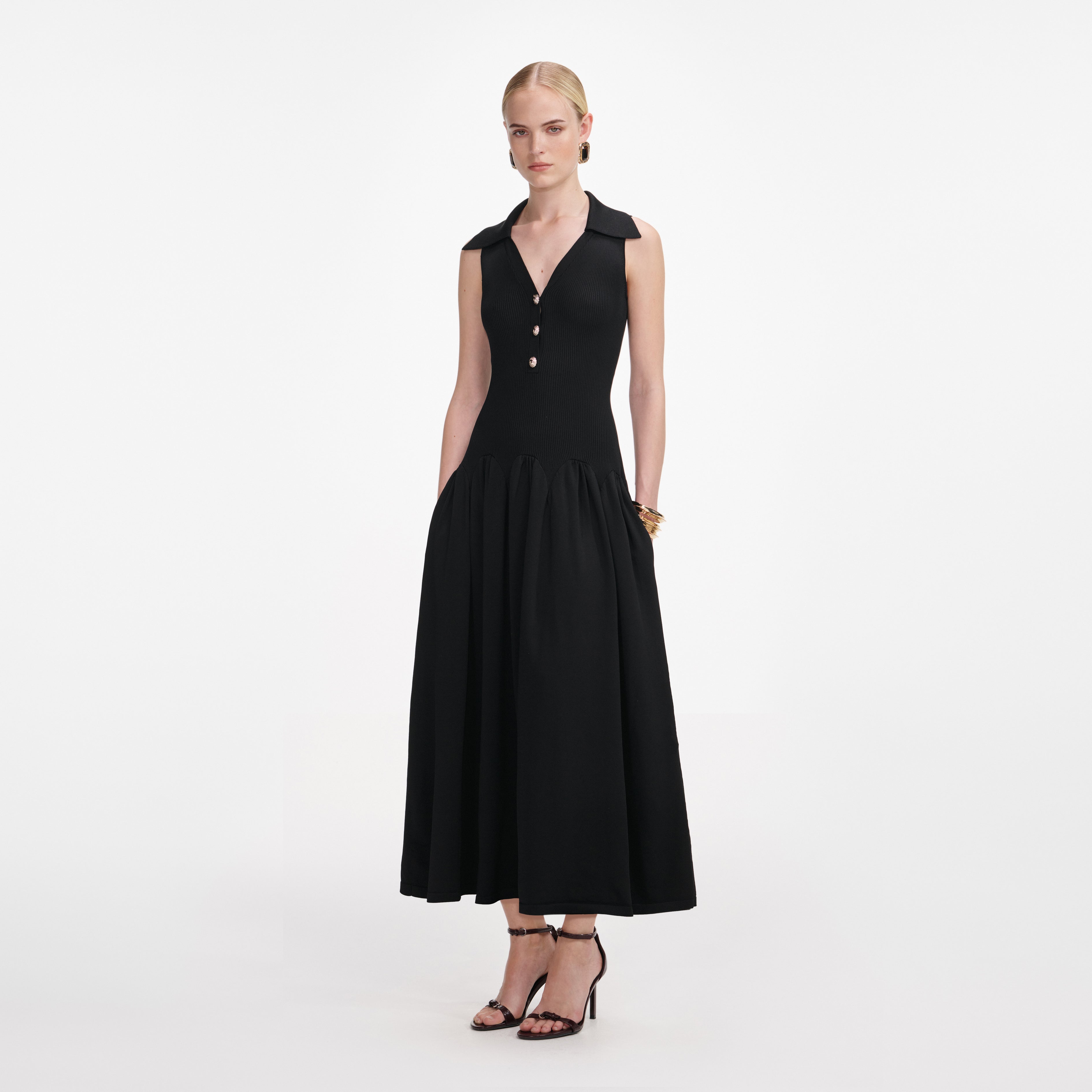 Black Ribbed Knit Midi Dress