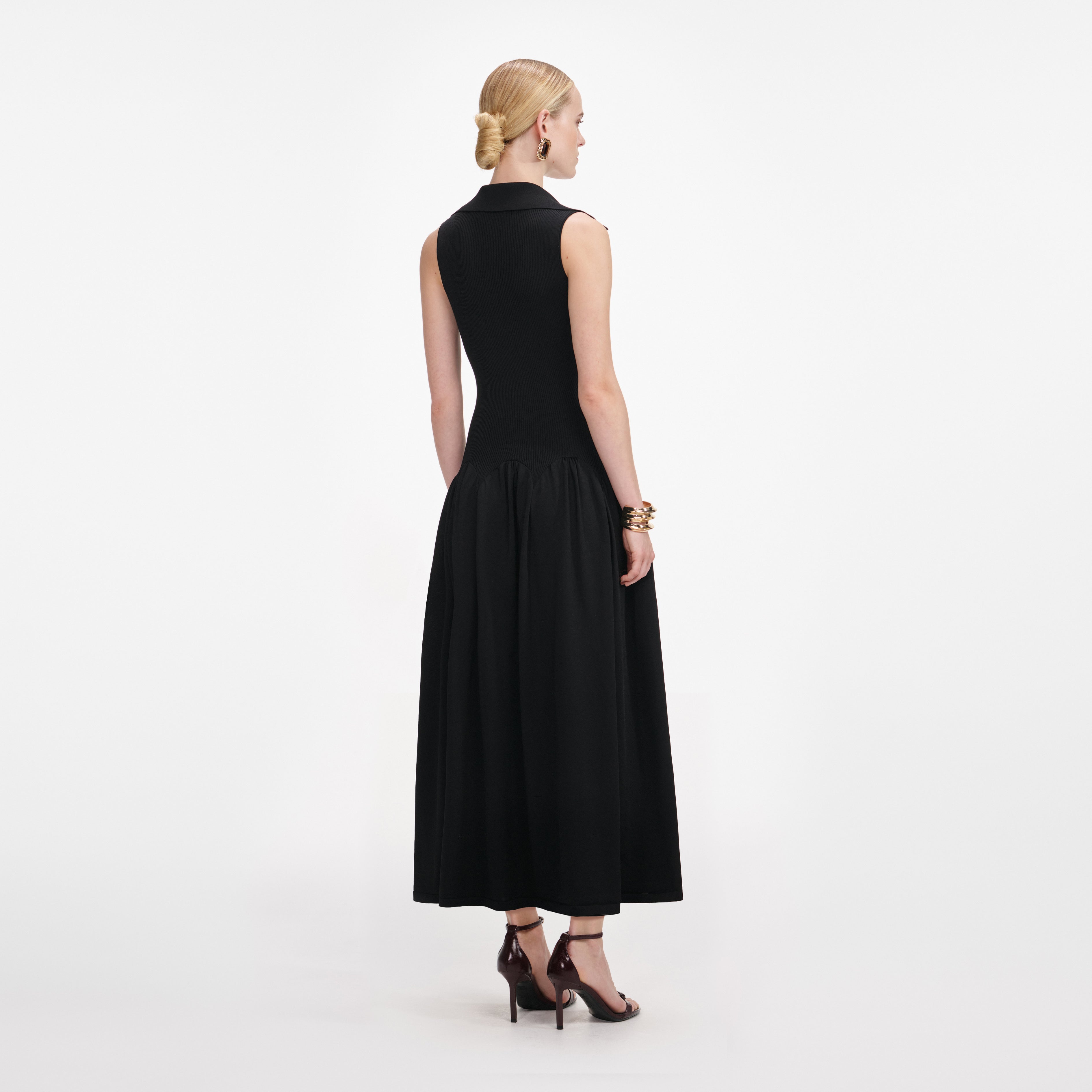 Black Ribbed Knit Midi Dress