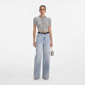 Grey Embellished Trim Knit Top
