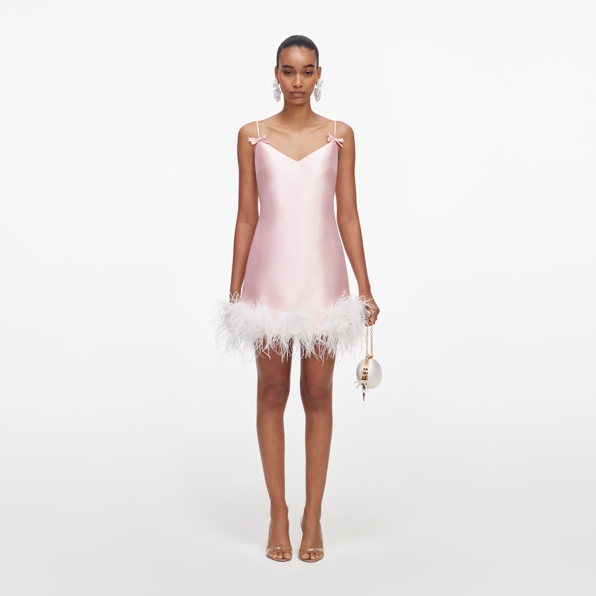 Pink Taffeta Feather Mini Dress