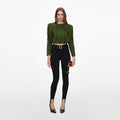 Olive Jersey Gathered Top