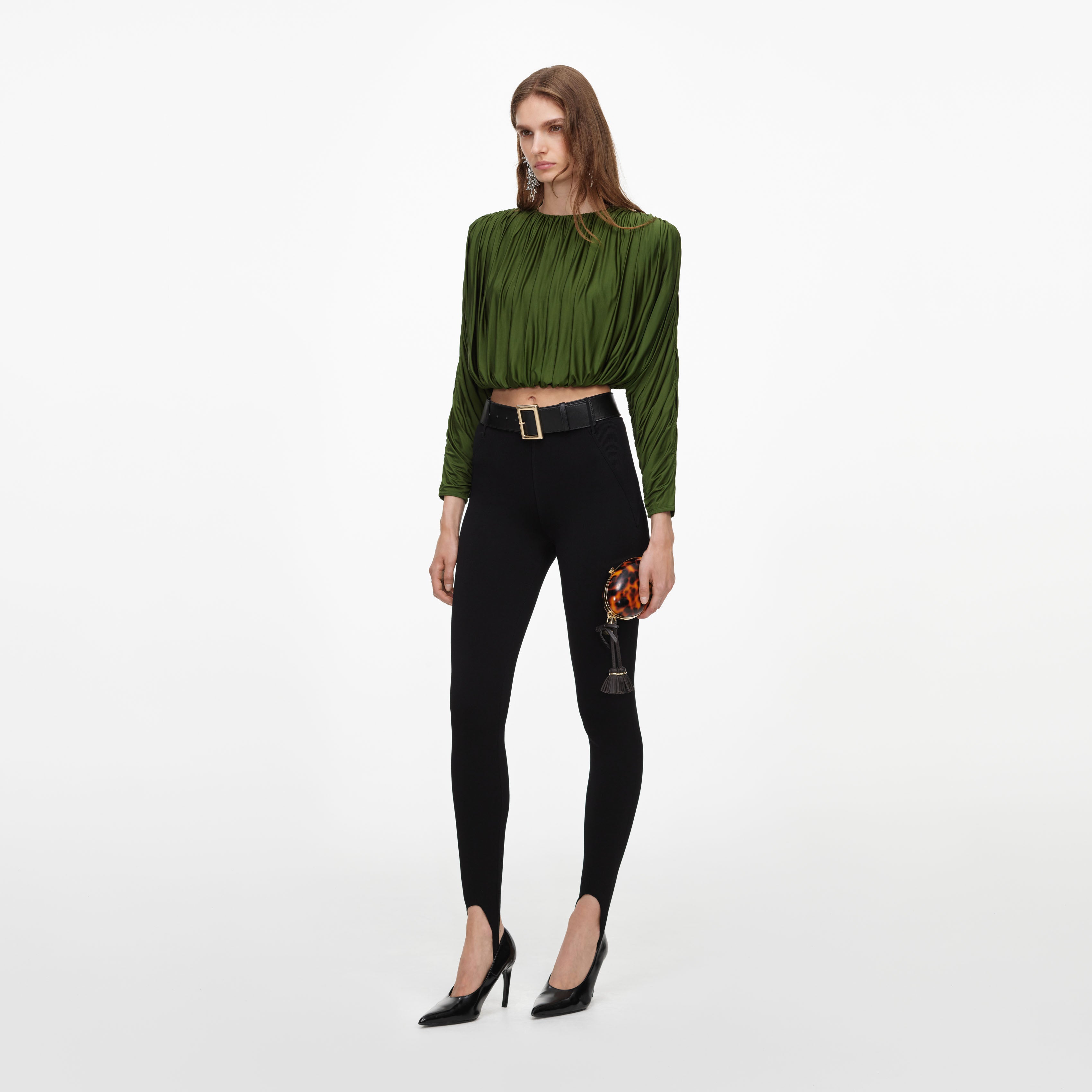 Olive Jersey Gathered Top