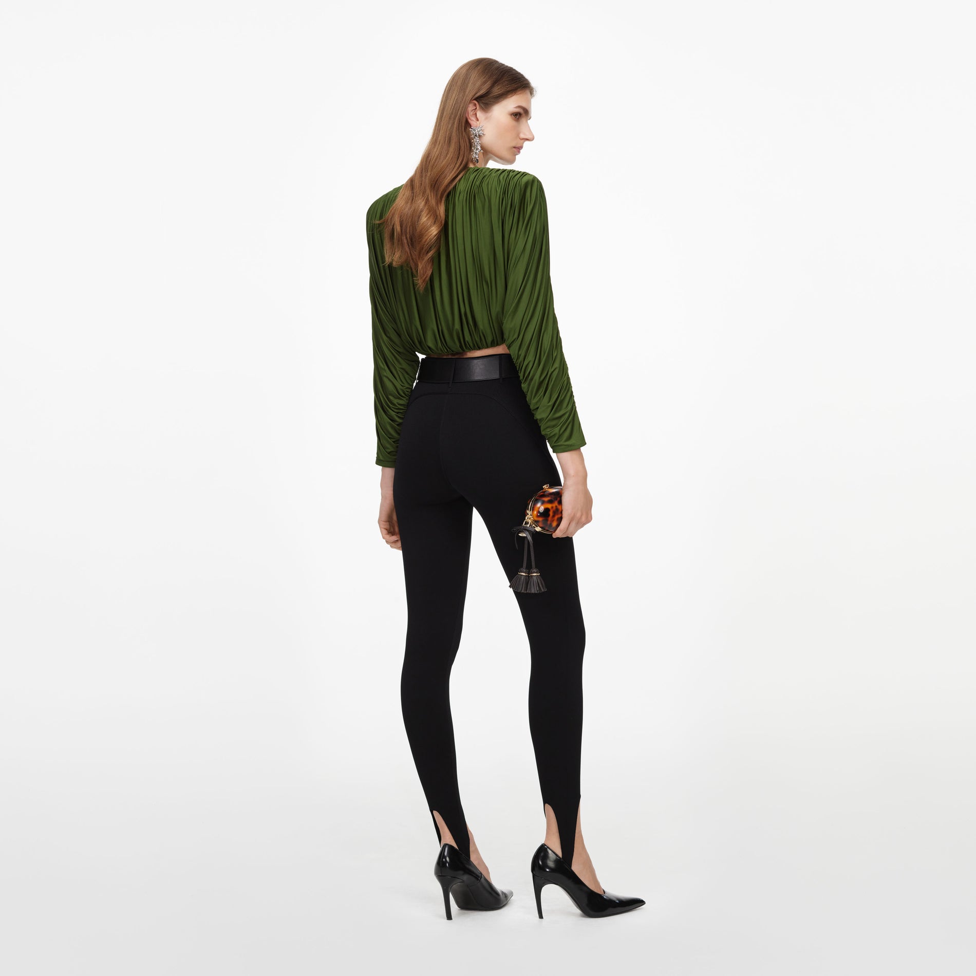 Olive Jersey Gathered Top