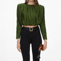 Olive Jersey Gathered Top