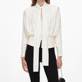Cream Tie Neck Jersey Top