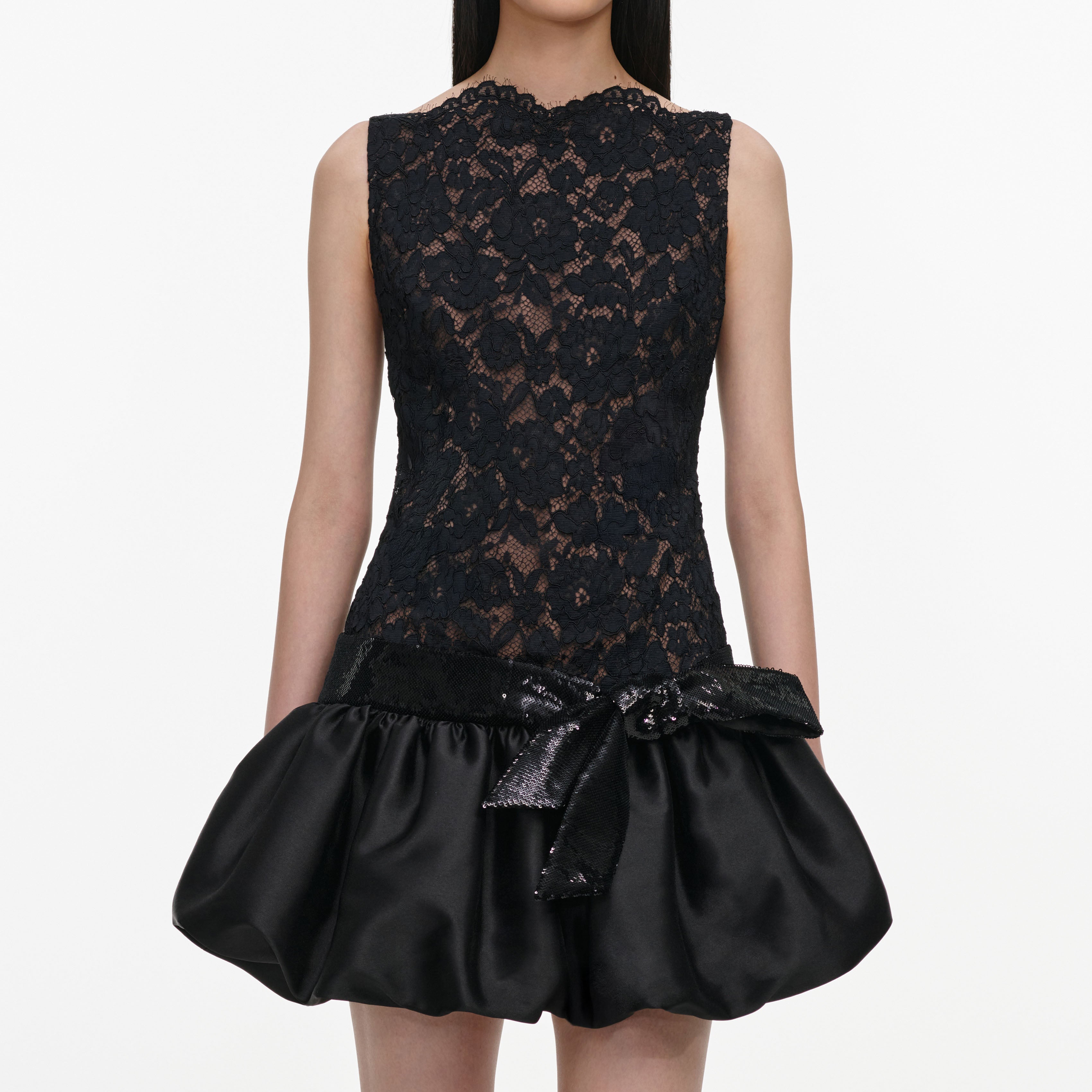 Black Lace Bubble Hem Mini Dress