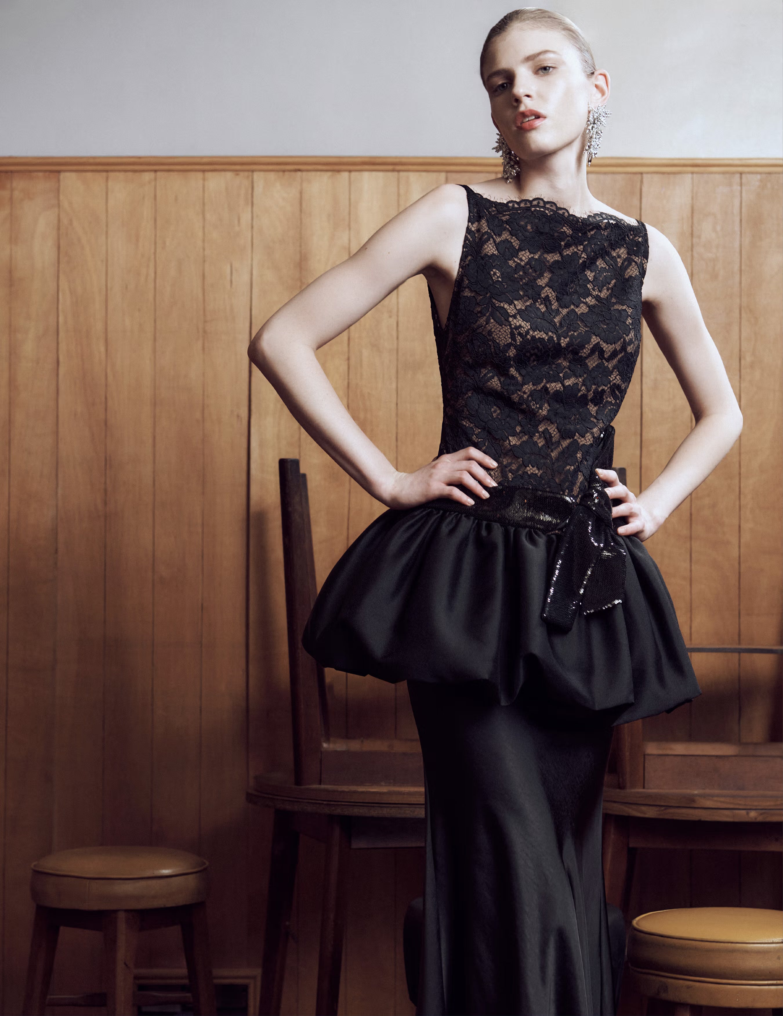 Black Lace Bubble Peplum Maxi Dress