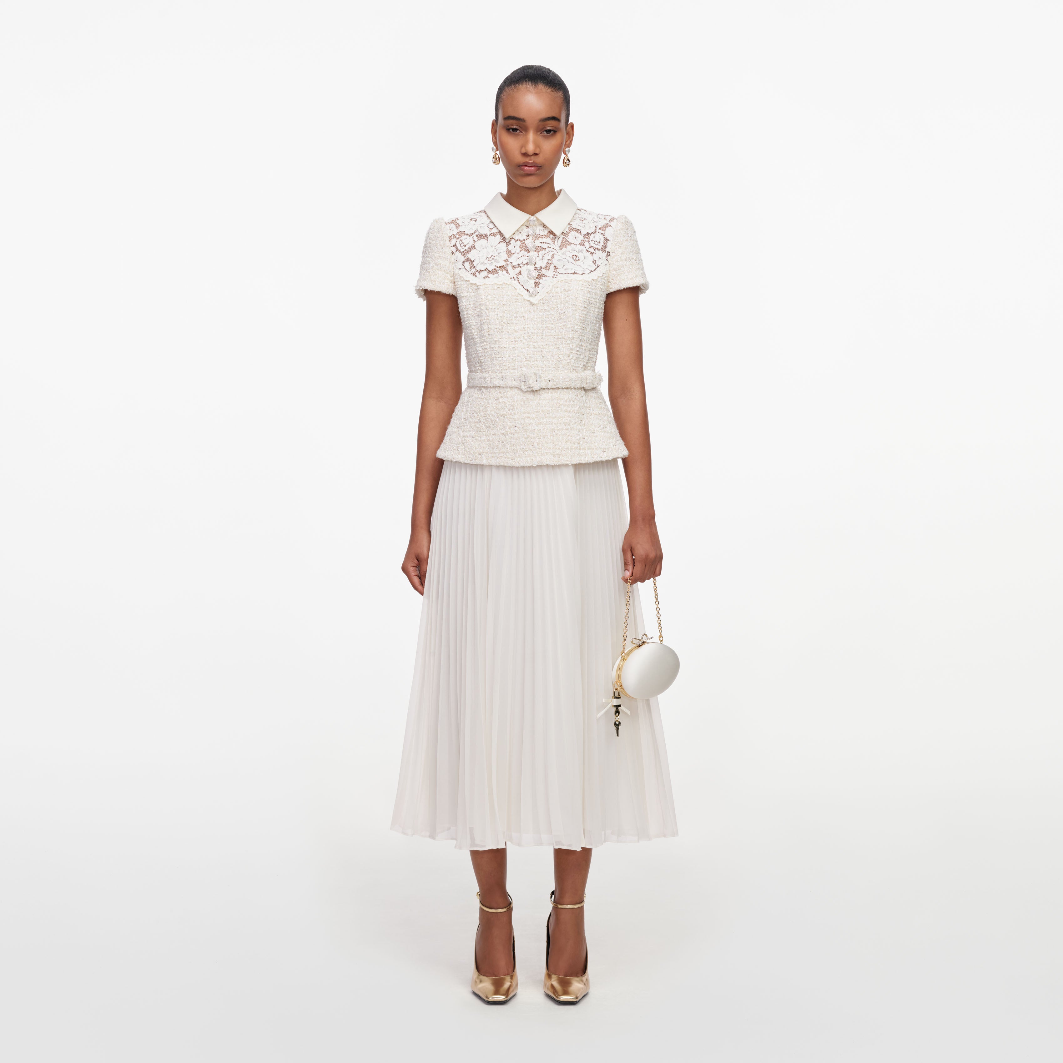 Cream Lace Boucle Midi Dress