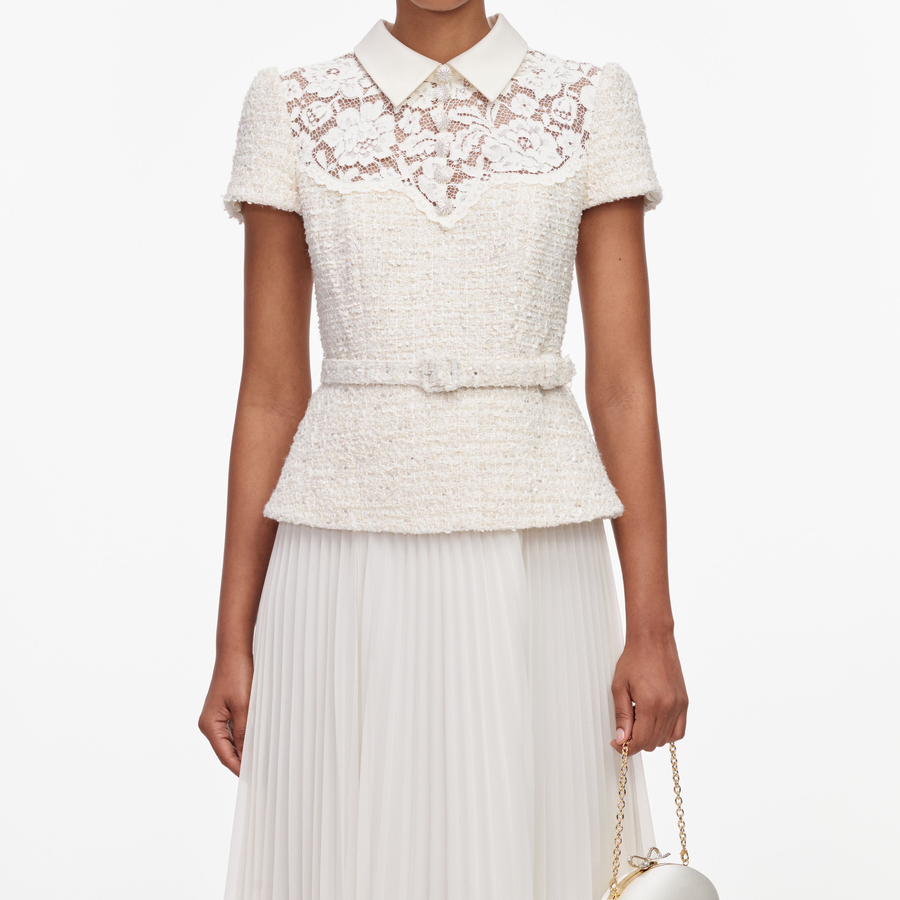 Cream Lace Boucle Midi Dress
