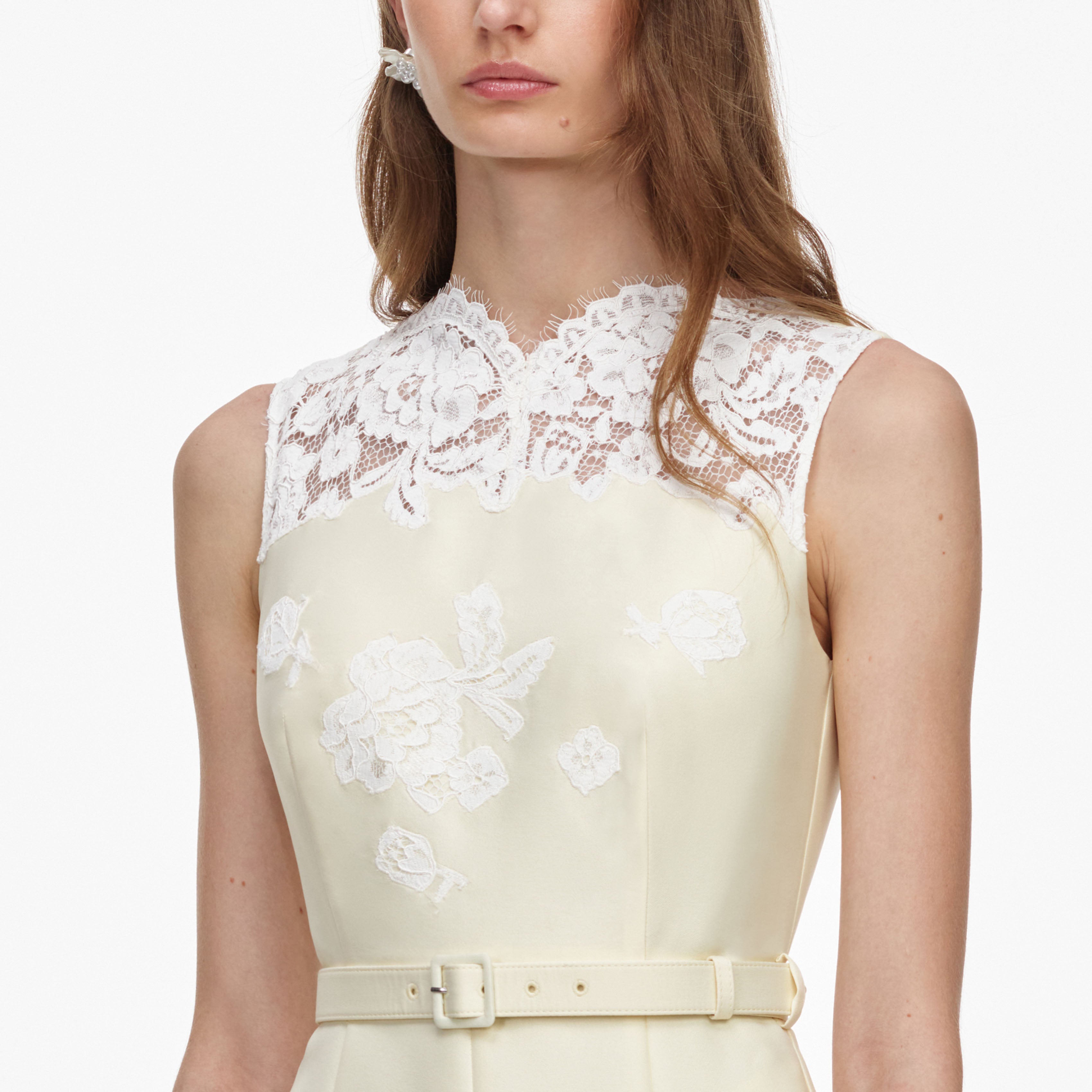Yellow Taffeta Lace Midi Dress