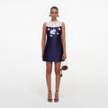 Navy Taffeta Lace Mini Dress