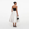 Cream Taffeta Contrast Lace Midi Dress