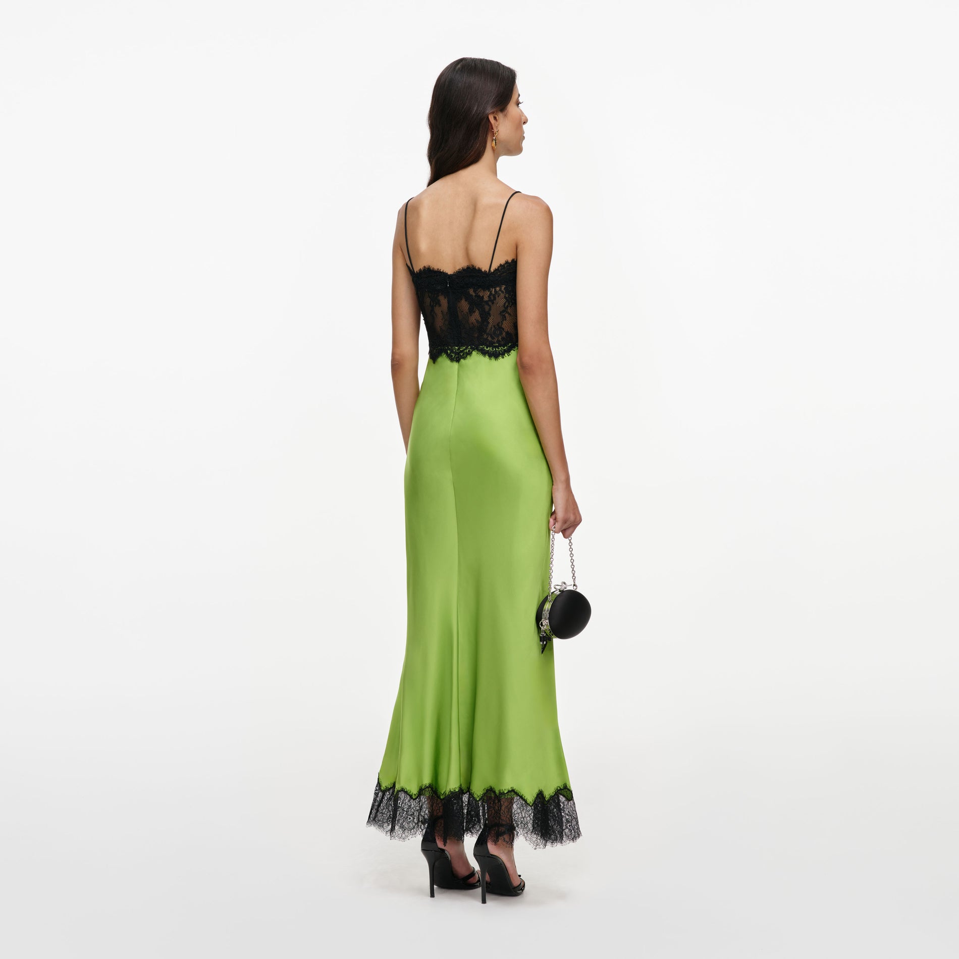 Green Satin Lace Midi Dress