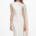 Cream Satin Fringed Maxi Dress