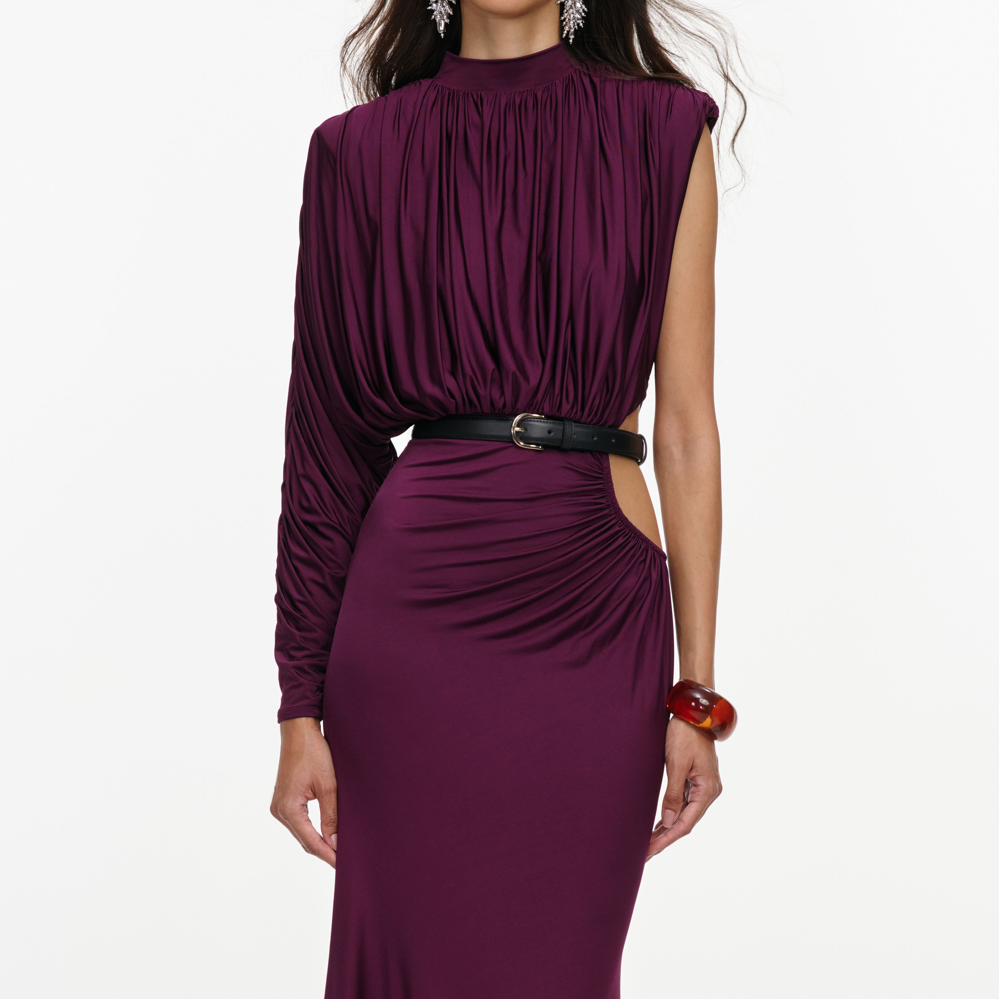 Purple Jersey Draped Maxi Dress