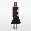 Navy Spiral Lace Midi Dress