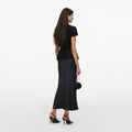 Black Boucle Crystal Trim Satin Midi Dress