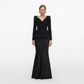 Black Metallic Boucle Satin Maxi Dress