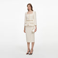 Cream Boucle Tailored Chain Midi Dress