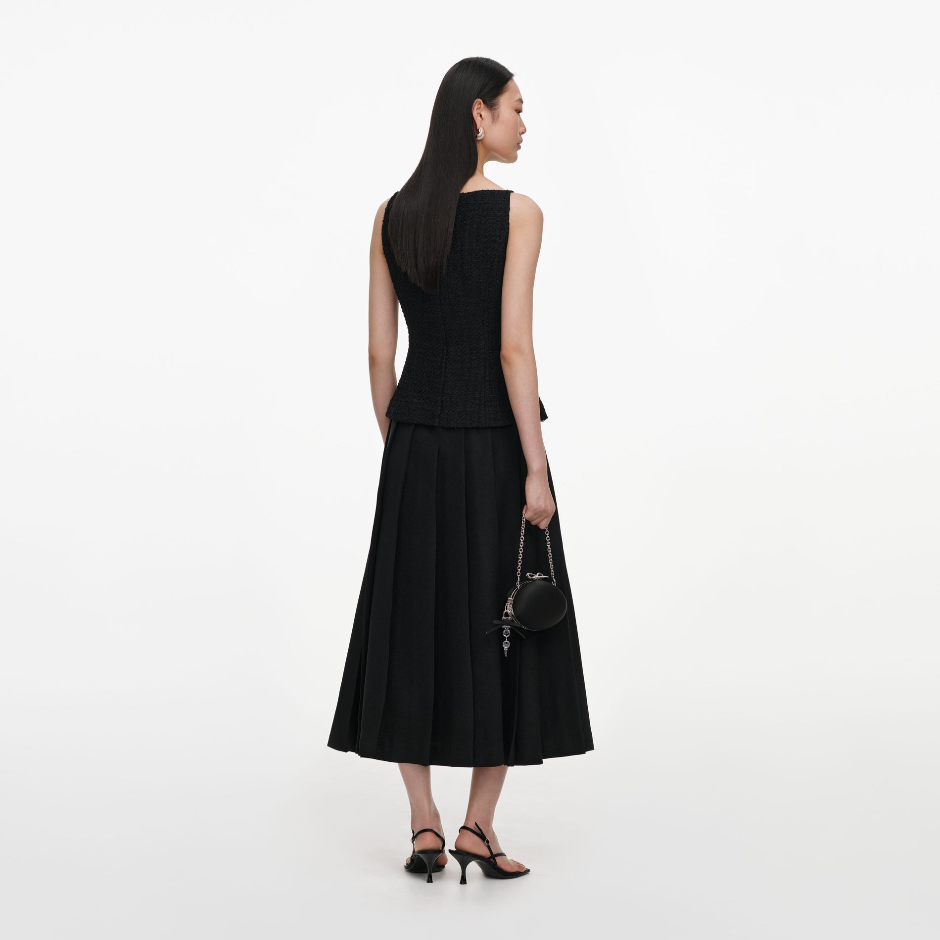 Black Boucle Crepe Midi Dress