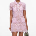 Pink Lace Button Down Mini Dress