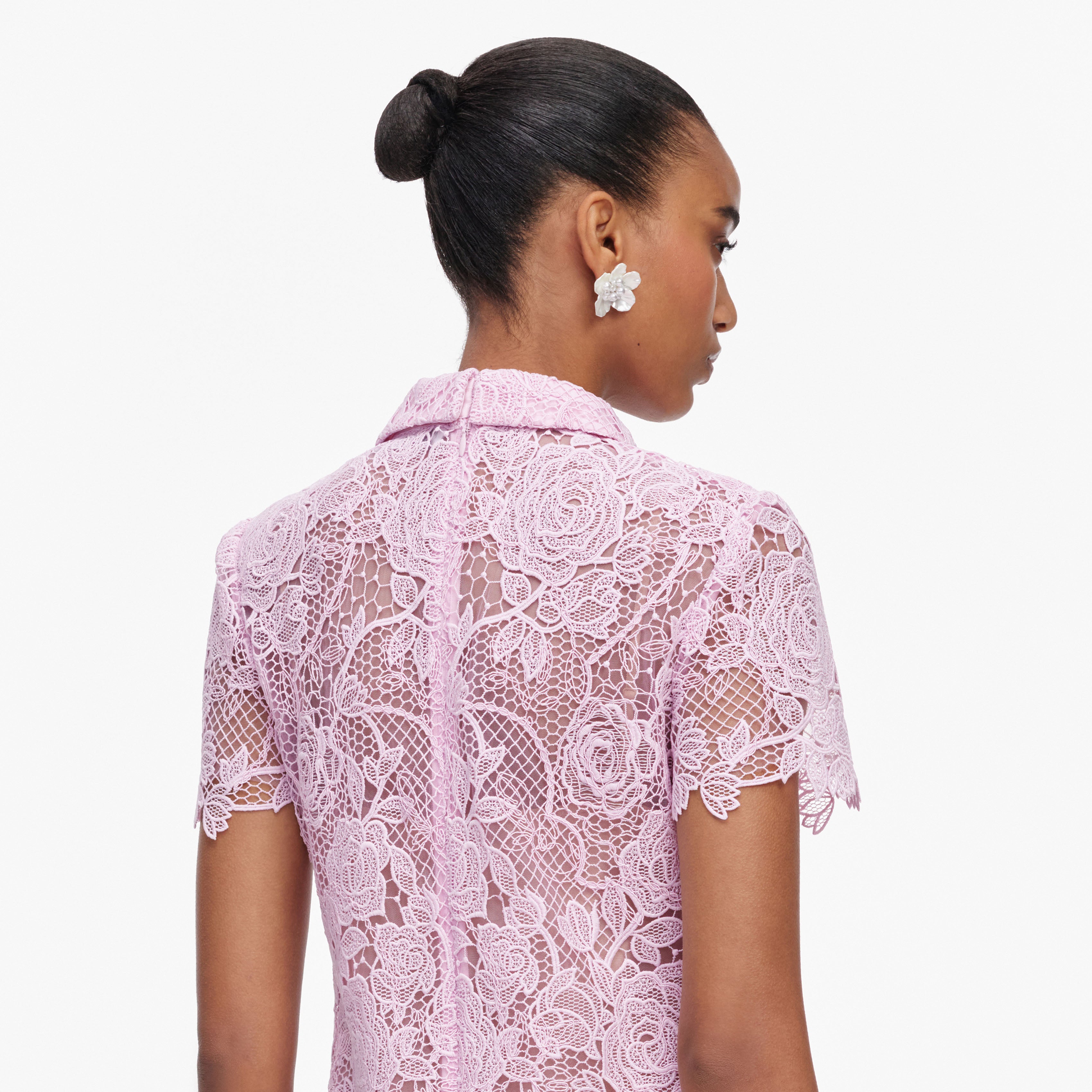 Pink Lace Button Down Mini Dress