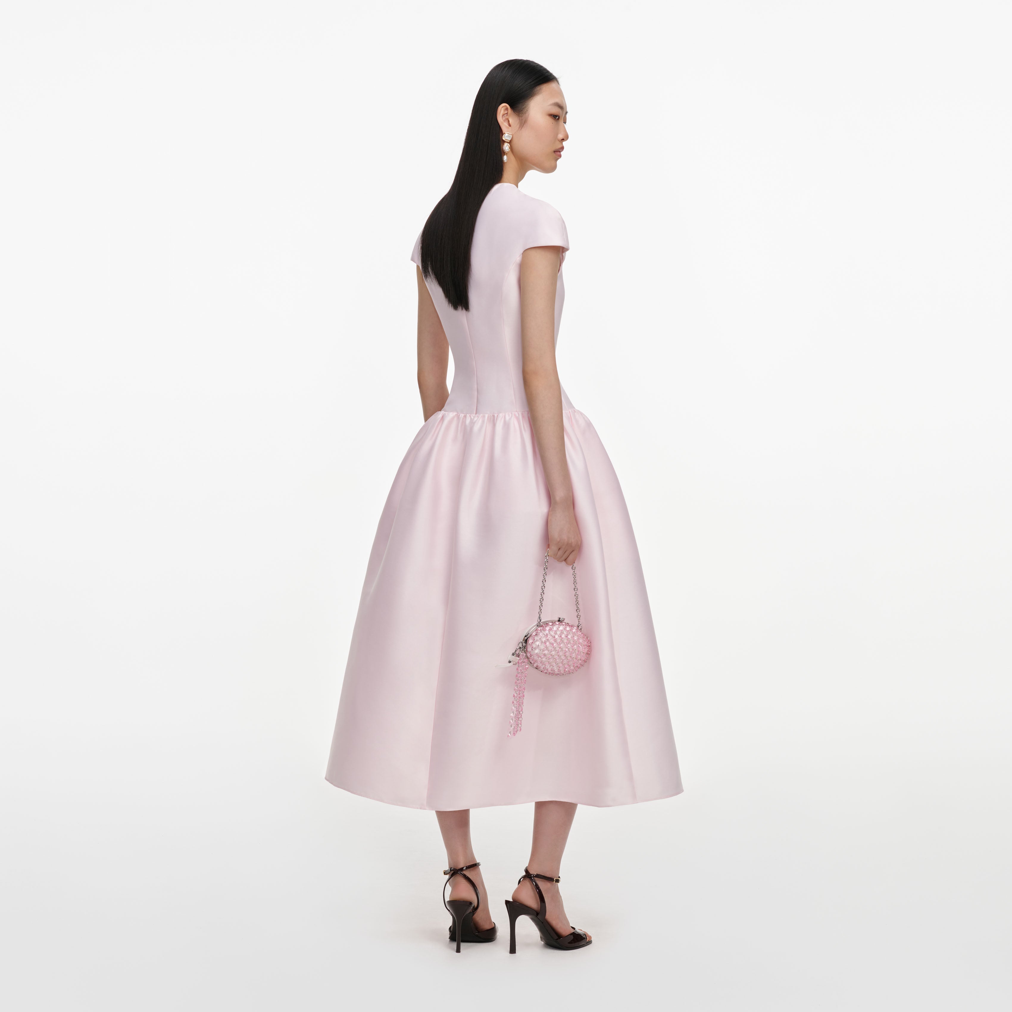 Pink Taffeta Buttoned Midi Dress