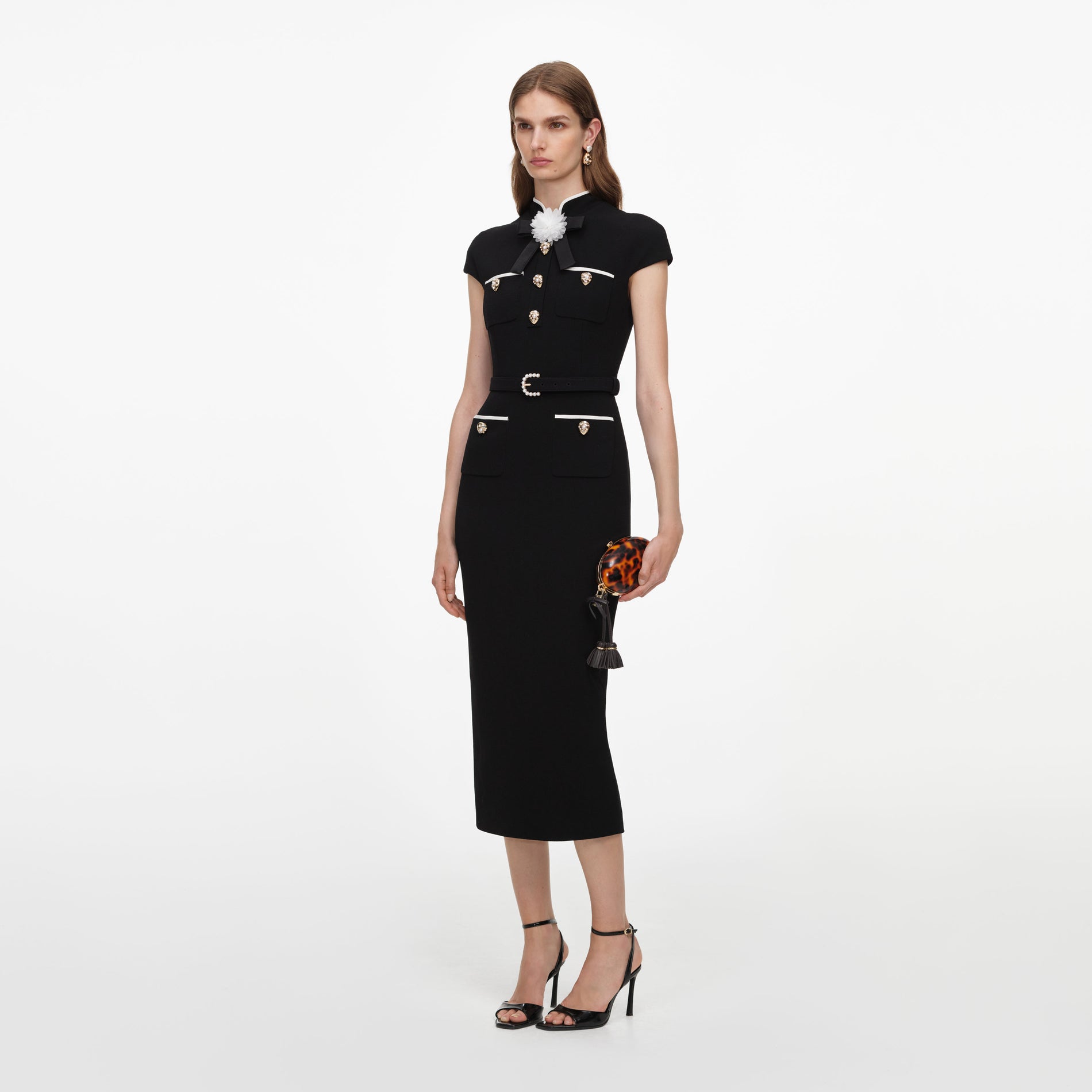 Black Wool Crepe Midi Dress
