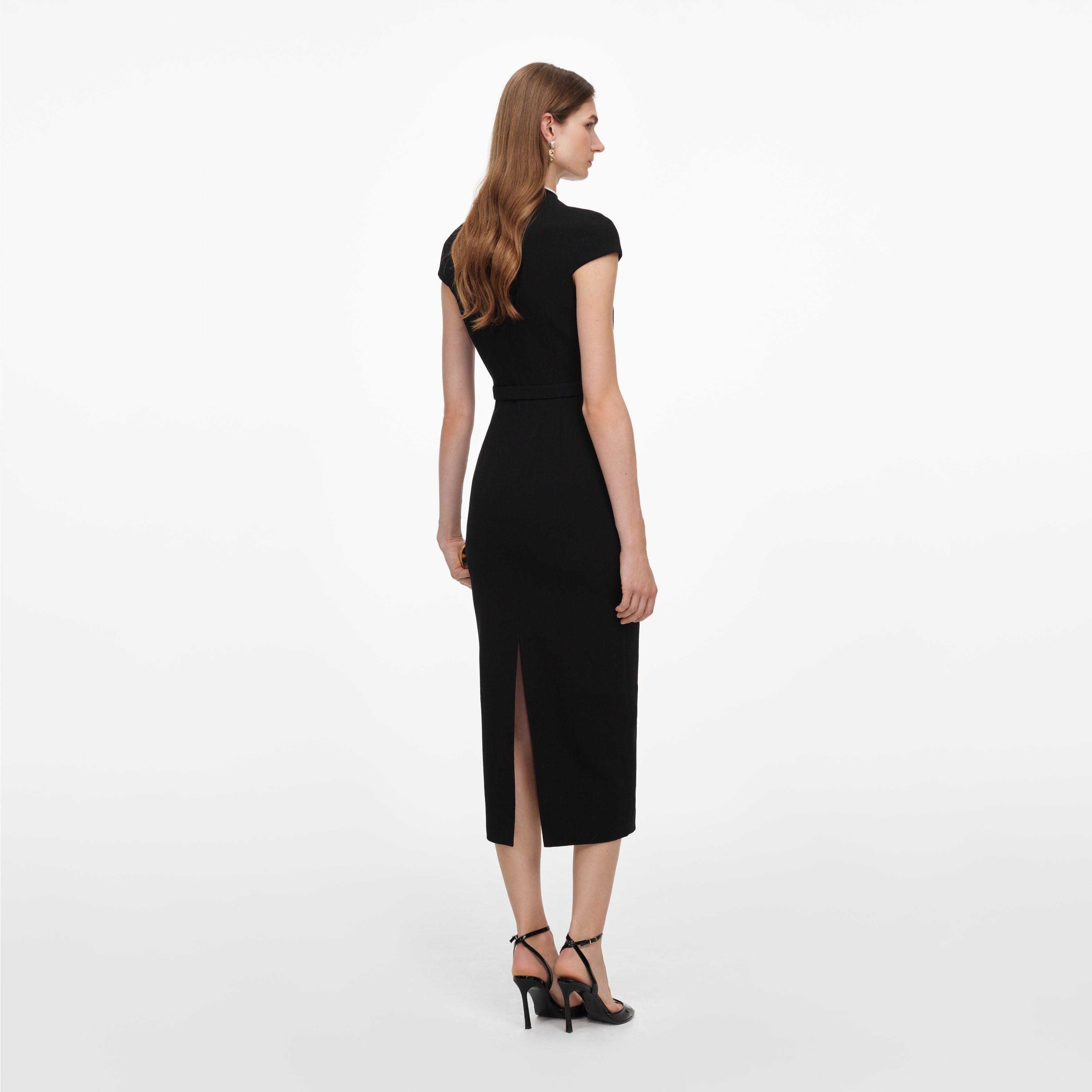 Black Wool Crepe Midi Dress