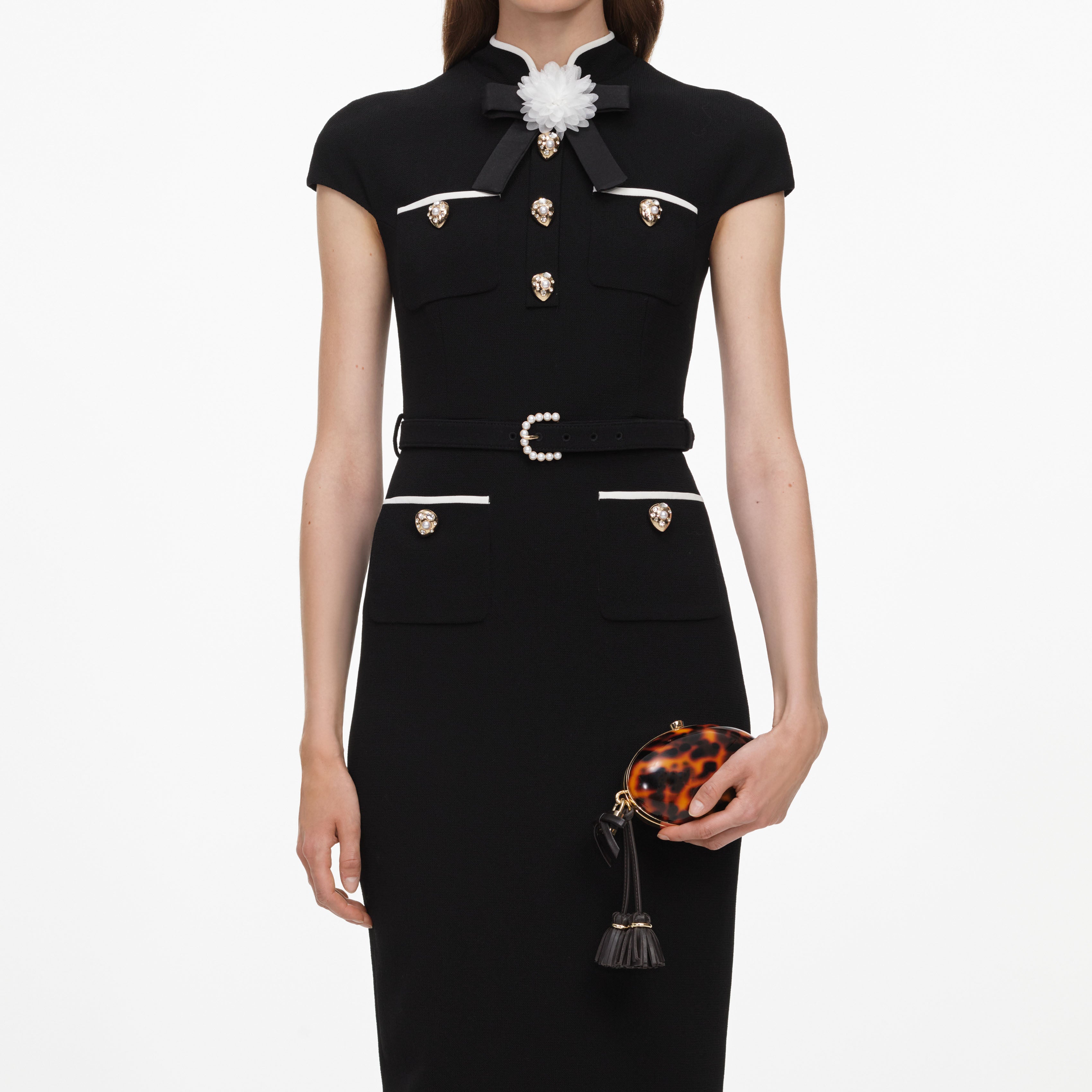 Black Wool Crepe Midi Dress