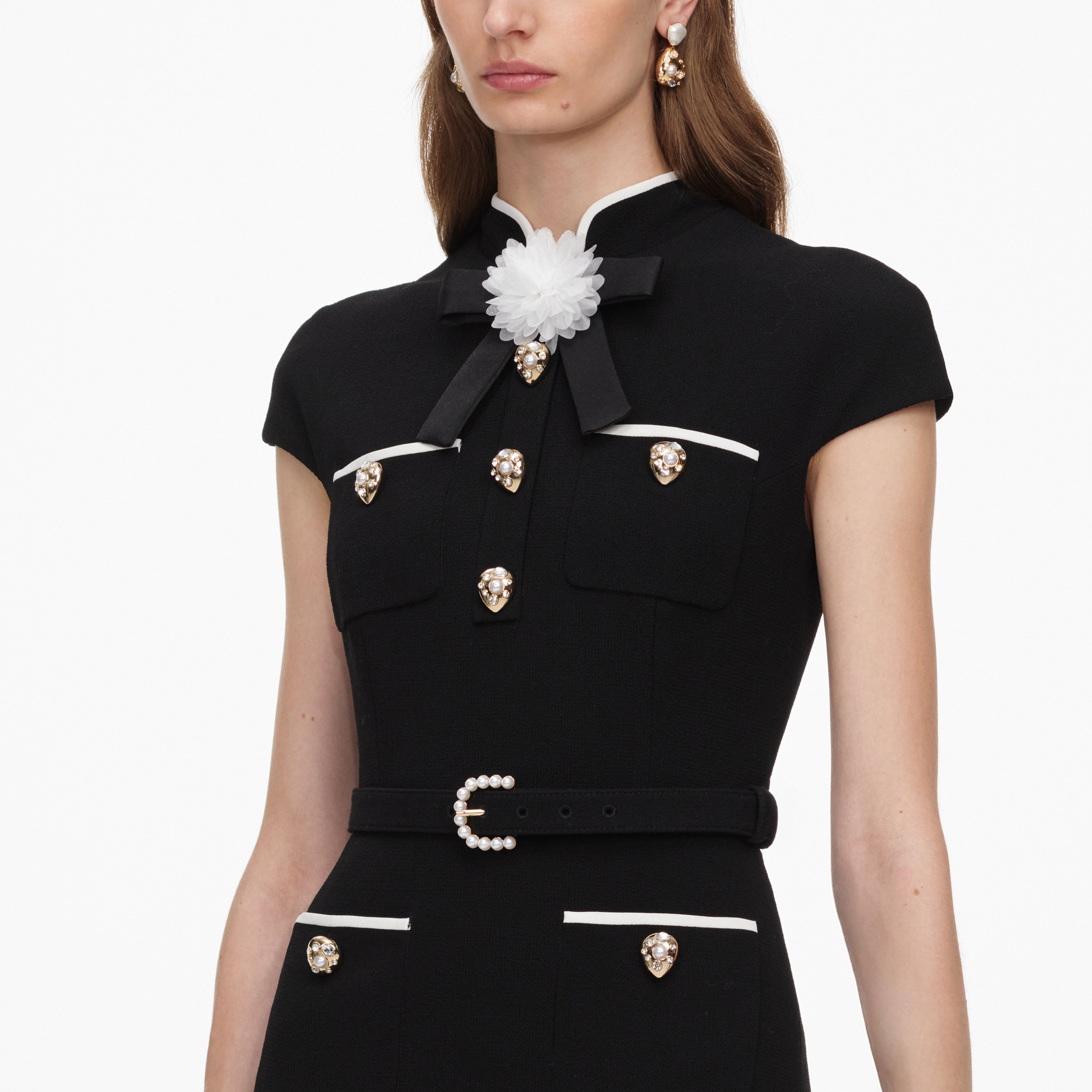 Black Wool Crepe Midi Dress