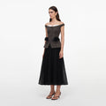 Brown Off Shoulder Chiffon Midi Dress