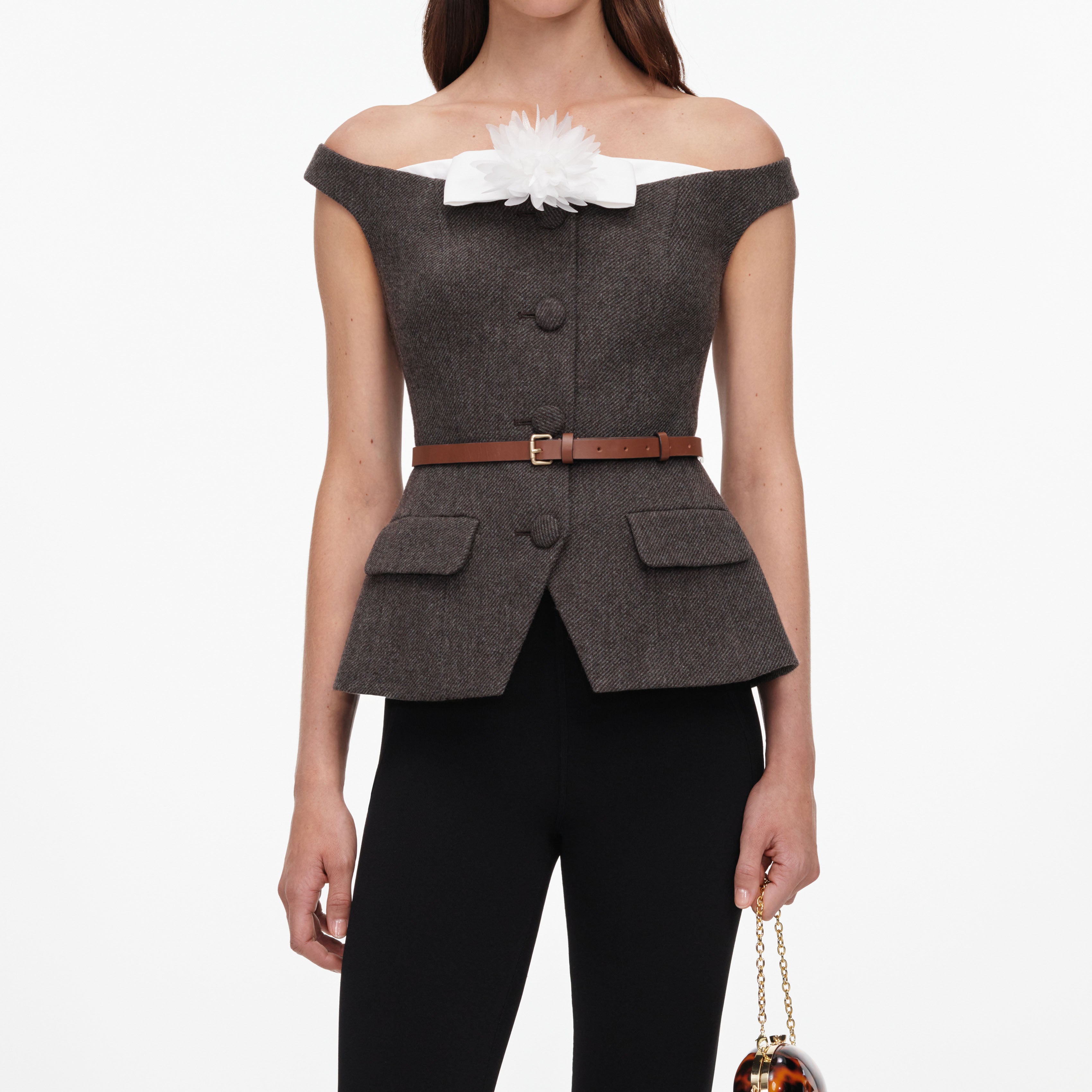 Brown Off Shoulder Collar Top