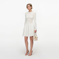 White Knit Pleated Twill Mini Dress