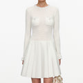 White Knit Pleated Twill Mini Dress