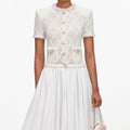Cream Fringe Knit Cotton Midi Dress