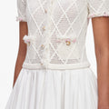 Cream Fringe Knit Cotton Midi Dress