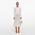 Cream Fringe Knit Midi Skirt
