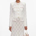 Cream Fringe Knit Midi Skirt
