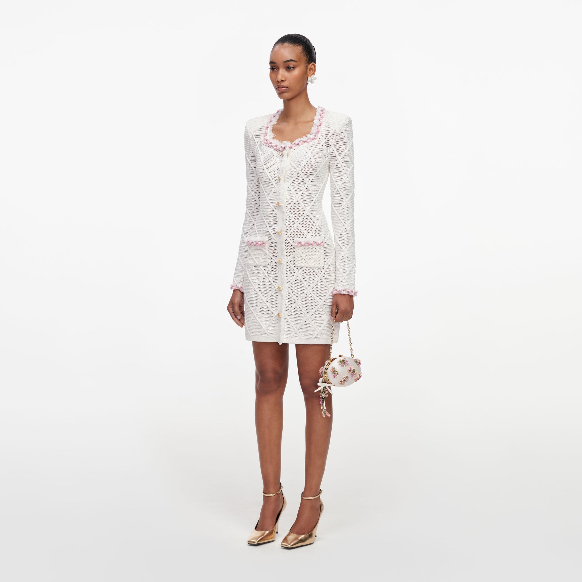 Cream Fringe Knit Mini Dress