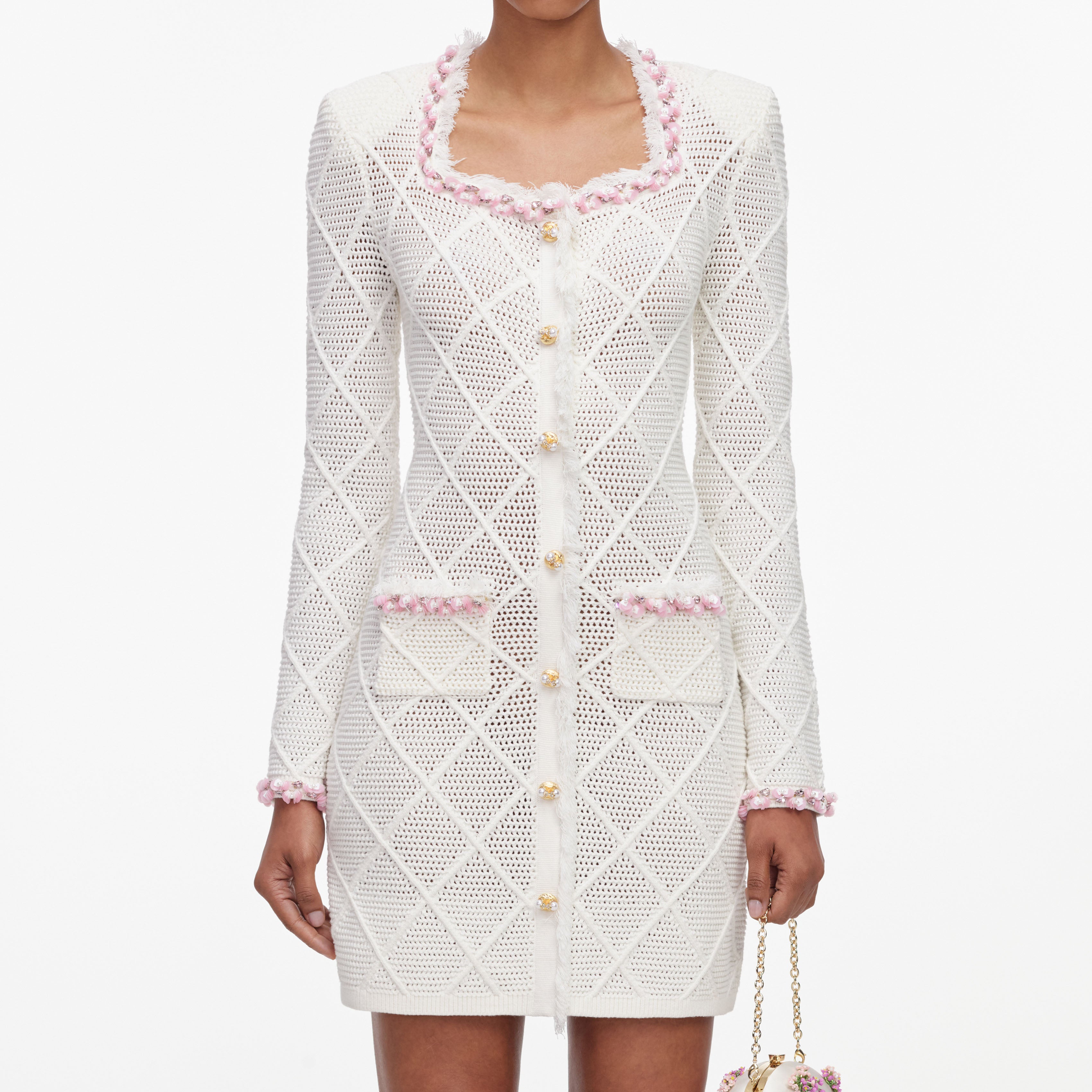 Cream Fringe Knit Mini Dress