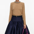 Brown Beaded Trim Knit Jumper