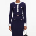 Navy Flower Rib Knit Midi Dress