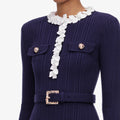 Navy Flower Rib Knit Mini Dress