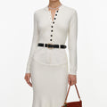 Cream Knit Denim Insert Midi Dress