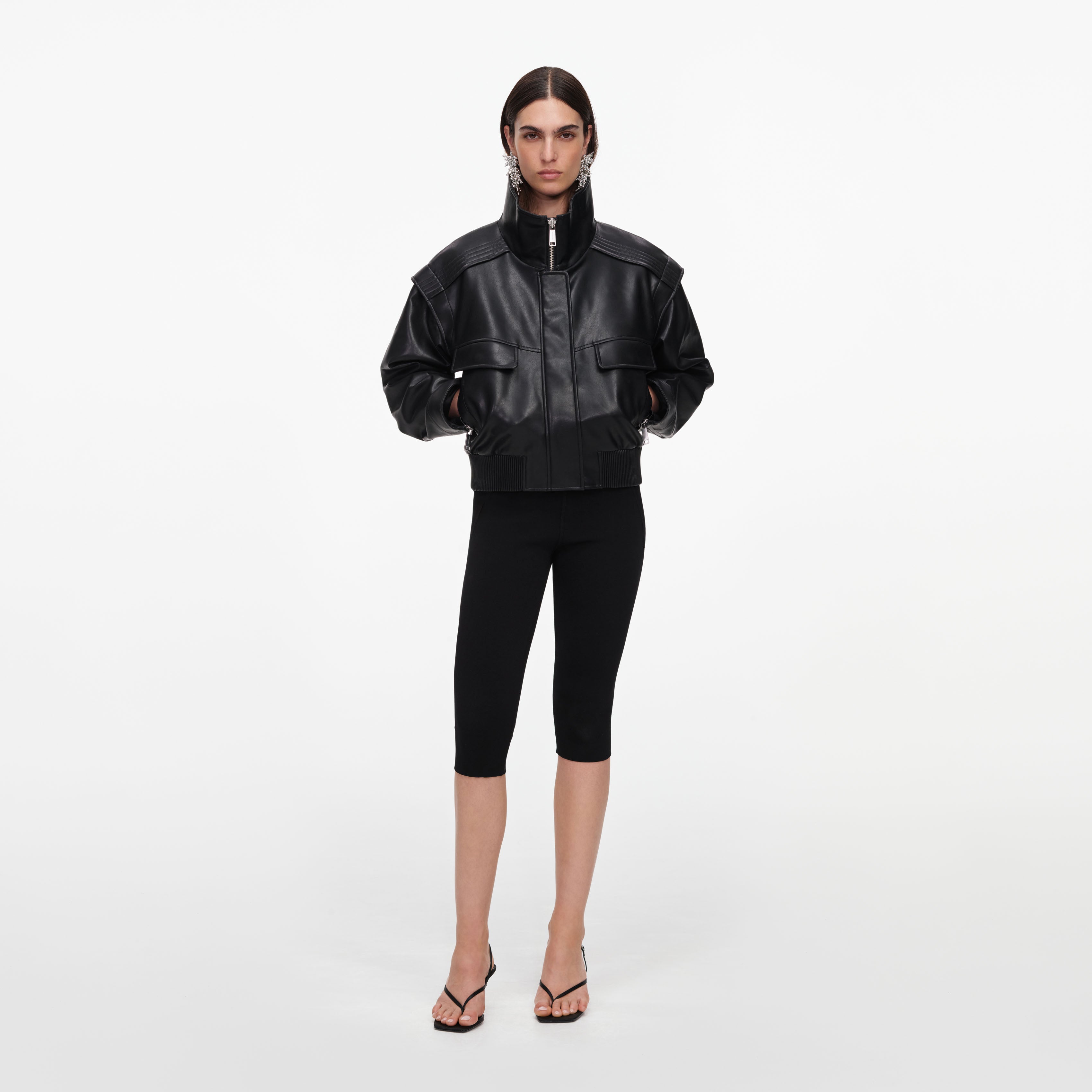 Black Faux Leather Bomber Jacket