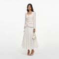 Cream Tailored Boucle And Chiffon Midi Dress