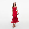 Red Linen Blend Lace Midi Dress