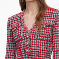 Red Check Frayed Knit Midi Dress