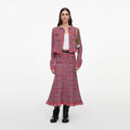 Red Check Frayed Knit Midi Skirt